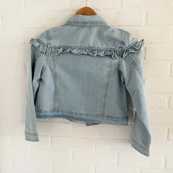 Nanette Lepore girl’s Denim Jacket Crop Light wash Ruffled Cotton blend Sz 12 - Picture 10 of 10